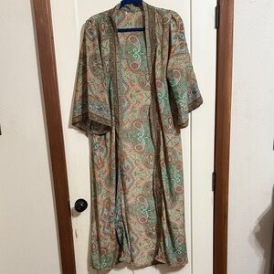 Green Orange Paisley Kimono Robe